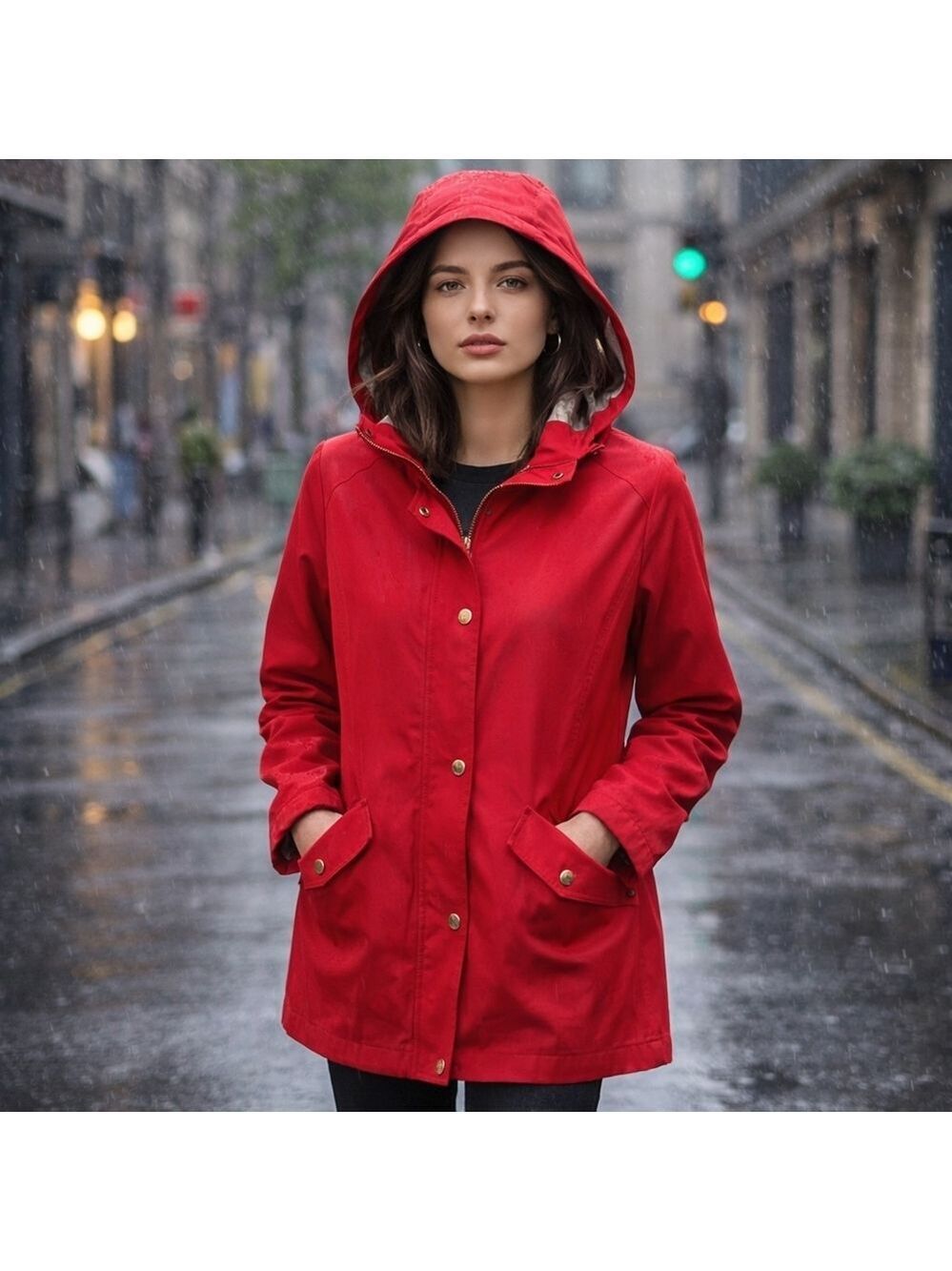 Dennis by Dennis Basso Red Hooded Rain Jacket Sz S Gorpcore Spring Minimalist